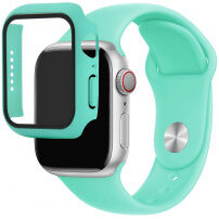 Silikonski remen sa futrolom sa kaljenim staklom za Apple Watch 41mm / 40mm - tirkizni