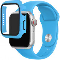 Silikonski remen sa futrolom sa kaljenim staklom za Apple Watch 45mm / 44mm - plavi