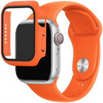 Silikonski remen sa futrolom sa kaljenim staklom za Apple Watch 45mm / 44mm - narančasti