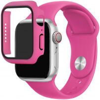 Silikonski remen sa futrolom sa kaljenim staklom za Apple Watch 45mm / 44mm - ružičasti