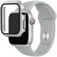 Silikonski remen sa futrolom sa kaljenim staklom za Apple Watch 45mm / 44mm - svijetlo sivi