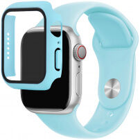 Silikonski remen sa futrolom sa kaljenim staklom za Apple Watch 45mm / 44mm - svijetloplav