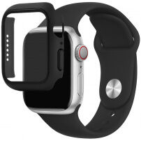 Silikonski remen sa futrolom sa kaljenim staklom za Apple Watch 45mm / 44mm - crni