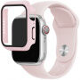Silikonski remen sa futrolom sa kaljenim staklom za Apple Watch 45mm / 44mm - izblijedjelo ružičasti
