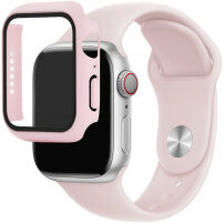 Silikonski remen sa futrolom sa kaljenim staklom za Apple Watch 45mm / 44mm - izblijedjelo ružičasti