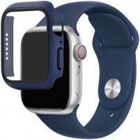 Silikonski remen sa futrolom sa kaljenim staklom za Apple Watch 45mm / 44mm - tamno plavi