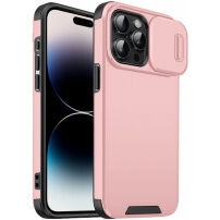 Mat maska s kliznim poklopcem za kameru za iPhone 14 Pro Max - ružičasta