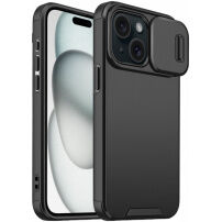 Mat maska s kliznim poklopcem za kameru za iPhone 15 - crna