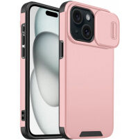 Mat maska s kliznim poklopcem za kameru za iPhone 15 - ružičasta