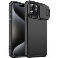 Mat maska s kliznim poklopcem za kameru za iPhone 15 Pro - crna