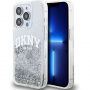 DKNY Liquid Glitter Arch Logo maska za iPhone 14 Pro Max - srebrna