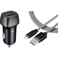 Tactical Field Plug Dual set auto punjač 12W 2x USB-A s USB-A / Lightning kabel - MFi za iPhone / iPad - 30 cm - sivi