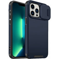 Mat maska s kliznim poklopcem za kameru za iPhone 13 Pro - tamno plava