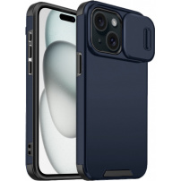 Mat maska s kliznim poklopcem za kameru za iPhone 15 - tamno plava