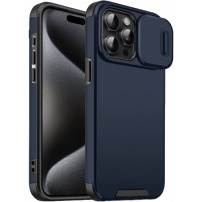Mat maska s kliznim poklopcem za kameru za iPhone 15 Pro Max - tamno plava