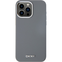 DKNY Silver Metal Logo silikonska maska s MagSafe za iPhone 15 Pro Max - siva