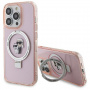 Karl Lagerfeld Ringstand Karl and Choupette Flip Cover i MagSafe za iPhone 15 Pro - Pink