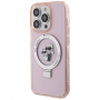 Karl Lagerfeld Ringstand Karl and Choupette Flip Cover i MagSafe za iPhone 15 Pro - Pink
