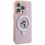 Karl Lagerfeld Ringstand Karl and Choupette Flip Cover i MagSafe za iPhone 15 Pro - Pink