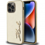 Karl Lagerfeld Wrinkled Signature Logo metalik maska za iPhone 14 Pro Max - zlatna