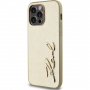 Karl Lagerfeld Wrinkled Signature Logo metalik maska za iPhone 14 Pro Max - zlatna