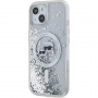 Karl Lagerfeld Liquid Glitter Karl and Choupette Heads Cover s MagSafe za iPhone 15 - srebrna