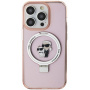 Karl Lagerfeld Ringstand Karl and Choupette Flip Cover i MagSafe za iPhone 15 Pro - Pink