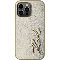 Karl Lagerfeld Wrinkled Signature Logo metalik maska za iPhone 14 Pro Max - zlatna