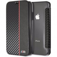 BMW Carbon Red Stripe Book futrola za iPhone XR - crna