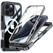 Otporna na udarce maska s kaljenim staklom i MagSafe za iPhone 16 Pro - crna