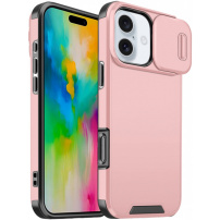 Mat maska s kliznim poklopcem kamere za iPhone 16 Plus - roza