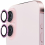 ENKAY Kaljeno staklo s metalnim okvirom za zaštitu leća stražnje kamere za iPhone 16 / 16 Plus - roza