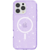 Prozirna maska sa šljokicama i MagSafe za iPhone 16 Pro - ljubičasta