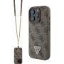 Guess 4G Strass Triangle Metal Logo Cover s remenom za iPhone 16 Pro - smeđa