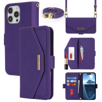 Flip case u stilu novčanika s remenom za iPhone 16 Pro Max - ljubičasta