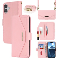 Flip case u stilu novčanika s remenom za iPhone 16 Plus - roza