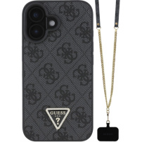 Guess 4G Strass Triangle Metalna maska s remenom za iPhone 16 - siva