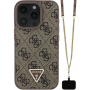 Guess 4G Strass Triangle Metal Logo Cover s remenom za iPhone 16 Pro - smeđa