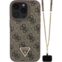 Guess 4G Strass Triangle Metalna maska s remenom za iPhone 16 Pro Max - smeđa