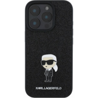 Karl Lagerfeld Fixed Glitter Metal Ikonik glitter maska za iPhone 16 Pro Max - crna