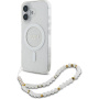 Guess IML Glitter Beads Strap Case s petljom i MagSafe za iPhone 16 - srebrna