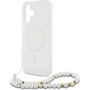 Guess IML Glitter Beads Strap Case s petljom i MagSafe za iPhone 16 - srebrna
