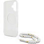 Guess IML Glitter Beads Strap Case s petljom i MagSafe za iPhone 16 - srebrna