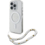 Guess IML Glitter Beads Strap Case s petljom i MagSafe za iPhone 16 Pro - srebrna
