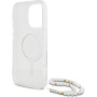 Guess IML Glitter Beads Strap Case s petljom i MagSafe za iPhone 16 Pro - srebrna