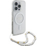 Guess IML Glitter Beads Strap Case s petljom i MagSafe za iPhone 16 Pro Max - srebrna