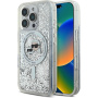 Karl Lagerfeld Liquid Glitter Karl and Choupette Heads Cover s MagSafe za iPhone 16 Pro Max - srebrna
