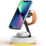 Wiwu W002 3-u-1 magnetski bežični stalak s pozadinskim osvjetljenjem za iPhone / Apple Watch / AirPods - 15W - bijeli