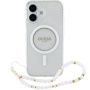 Guess IML Glitter Beads Strap Case s petljom i MagSafe za iPhone 16 - srebrna