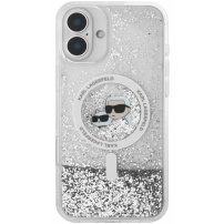Karl Lagerfeld Liquid Glitter Karl and Choupette Heads Cover s MagSafe za iPhone 16 - srebrna